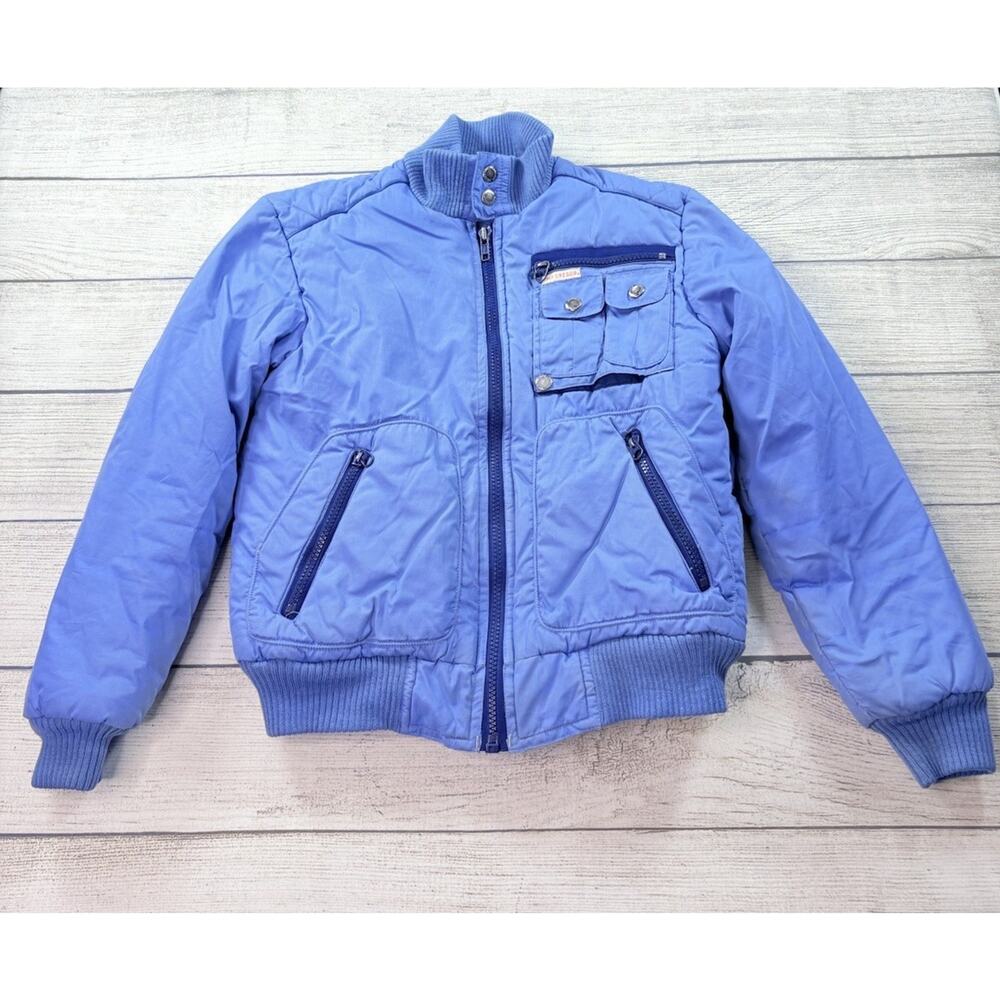 McGregor Vintage Youth Kids Bomber Jacket Coat Blue Pockets Size 12
